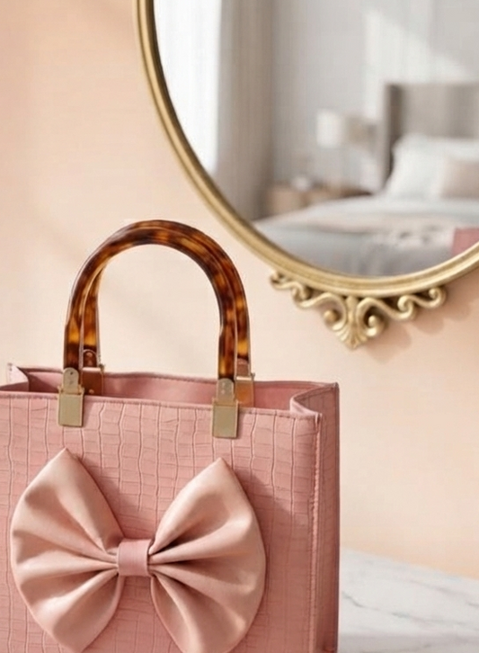 BAGORA BOW TOTE BAG PEACHY PINK